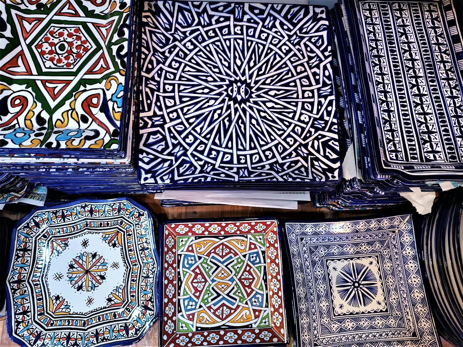 a bunch of plates that are on a table